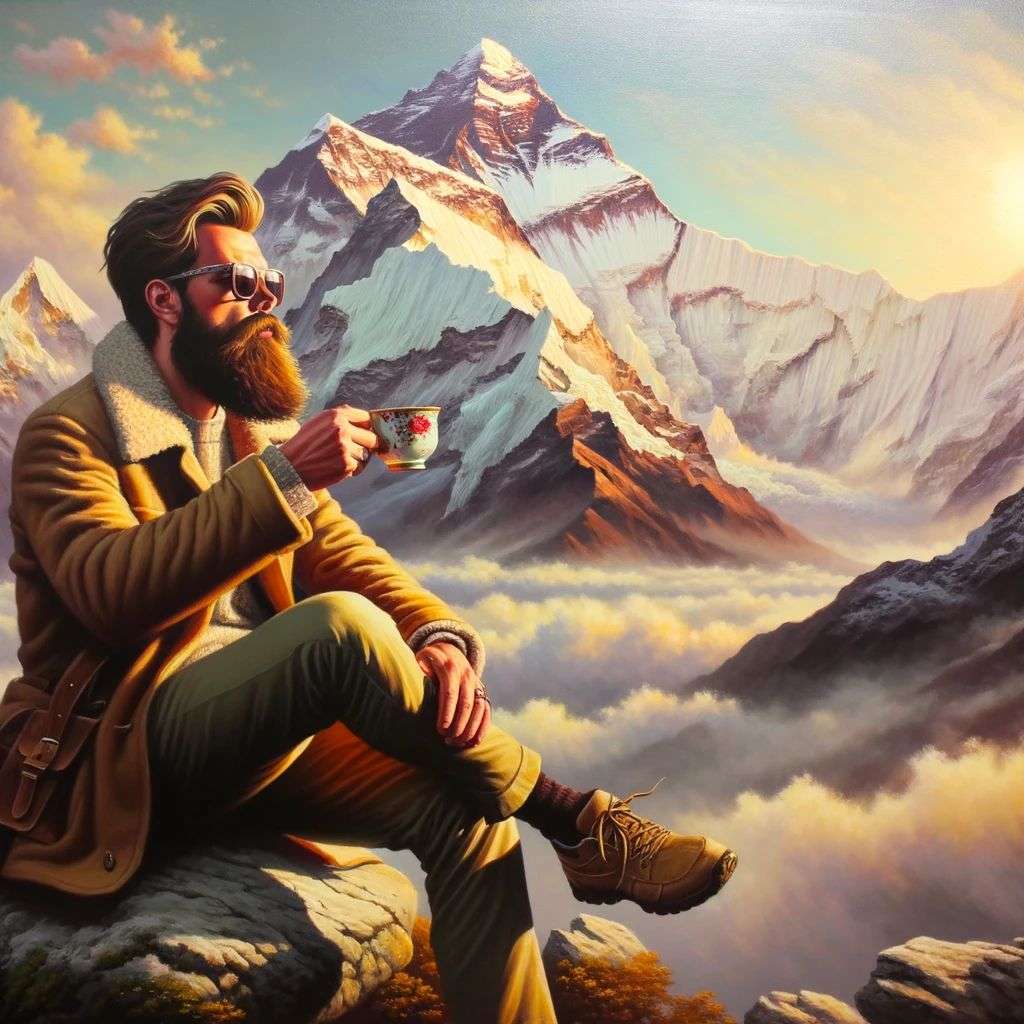 someone gazing at Mount Everest, acrylic painting